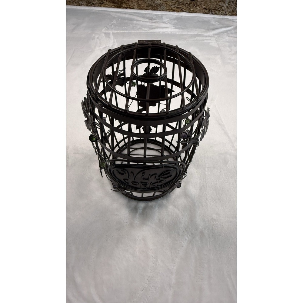 Epic Wine Cork Barrel Cage~ Brown Metal With Grapevine & Bead Accents
